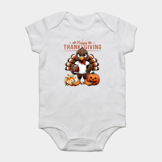 Thanksgiving American Football Player Turkey Baby Bodysuit by JessArty